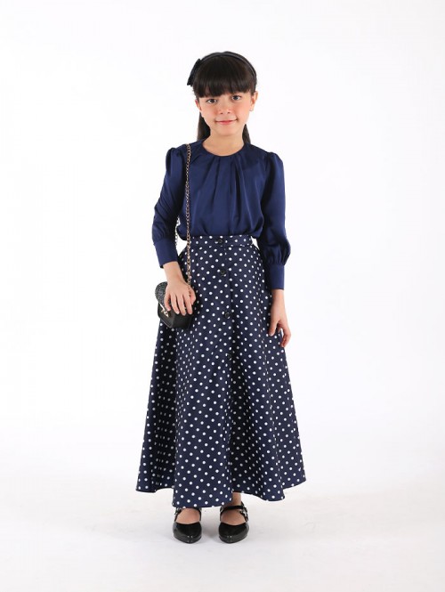 Lola Button Skirt Kids1.0-NAVY BLUE
